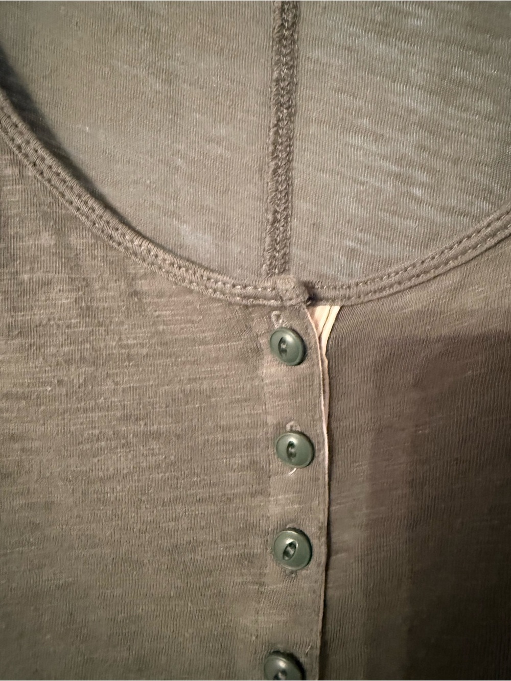 Anthropologie Relaxed Henley Scoop Neck Top - Olive Green - Picture 3 of 6